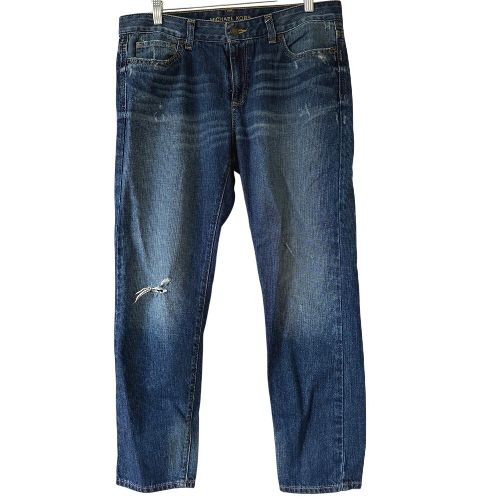 Michael Kors‎ Boyfriend Jeans Distressed Medium Wash Blue Sz 8